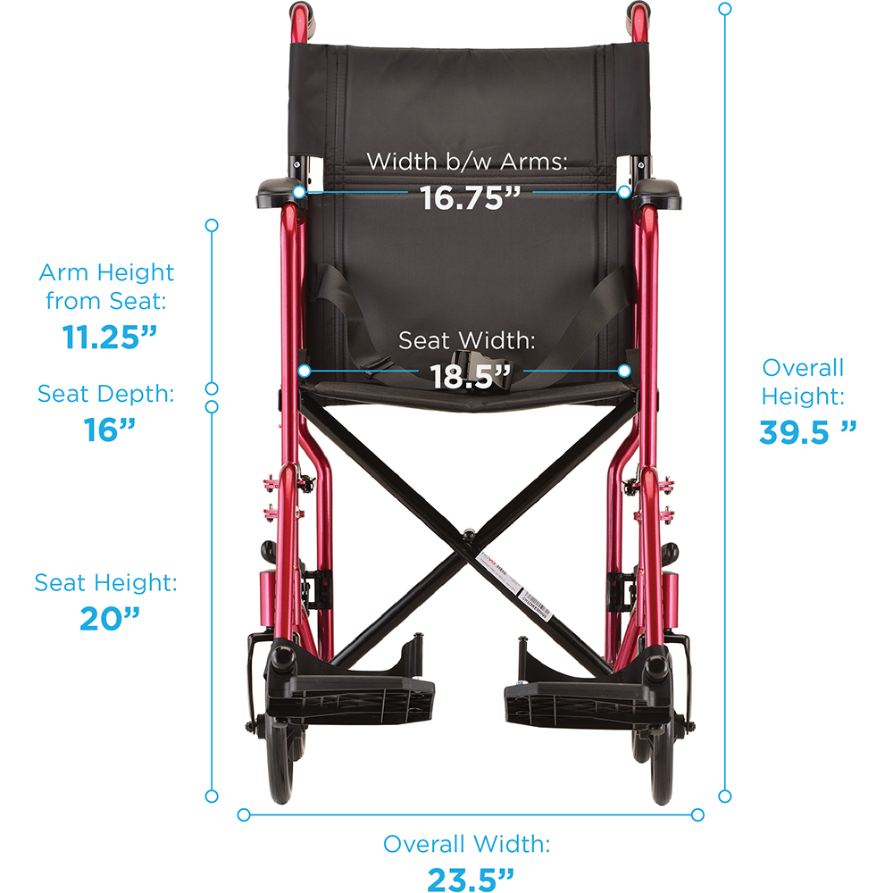 TRANSPORT CHAIR 19" RED MEASUREMENTS